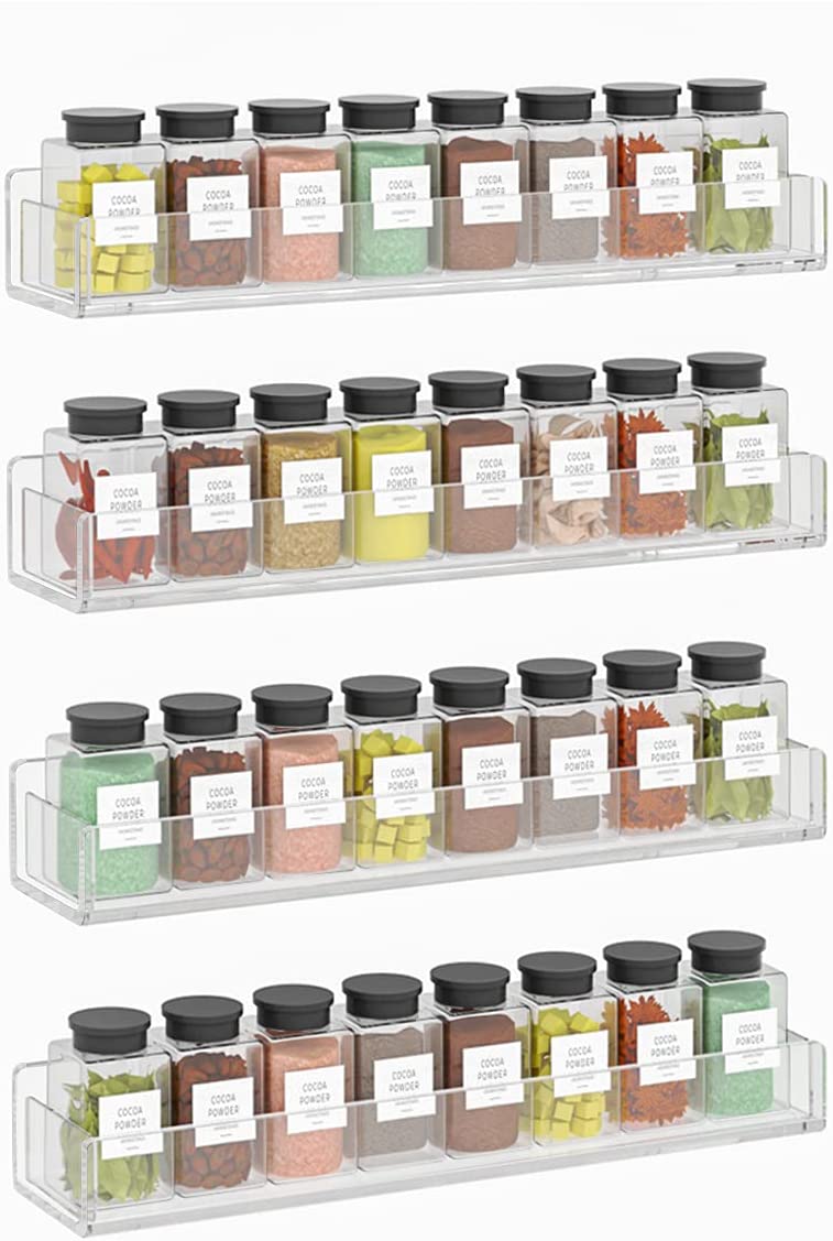 Wall or Door Mount Clear Acrylic Spice Rack- 4 Pack