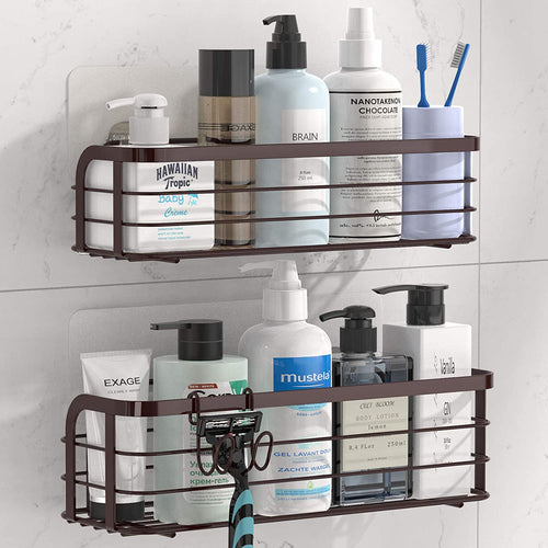 Adhesive Shower Caddy with Hook for Kitchen or Bathroom Organization- Two Pack