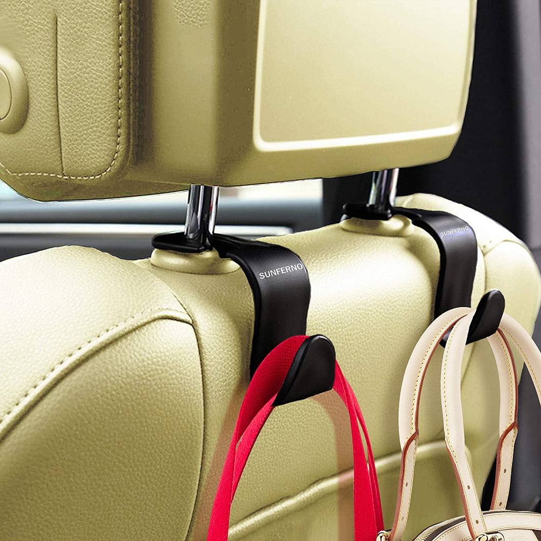 thumbnail image 2 of 2-Pack Car Seat Back Headrest Hooks - Purse & Bag Storage Hangers - Black ABS 2 of 6