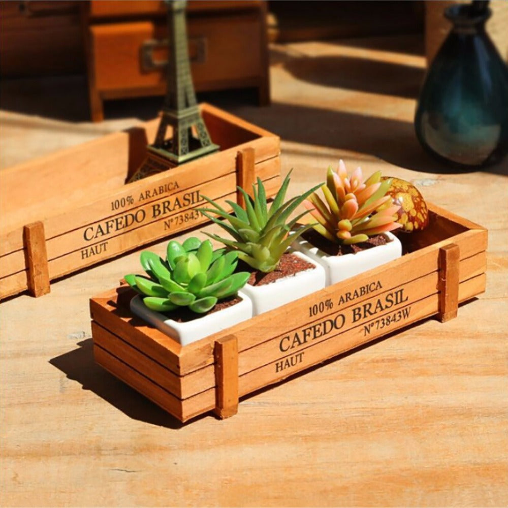rectangular succulent planter with tray Vintage Rectangular Wooden Succulent Planter Box- Home or Office