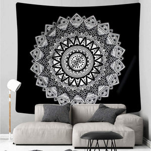 Black and White Mandala Wall Hanging Tapestry