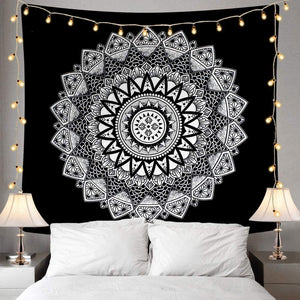 Black and White Mandala Wall Hanging Tapestry