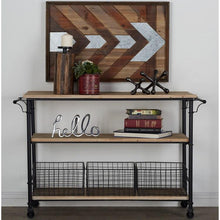 Metal and Wood Kitchen Table Cart with Storage Baskets