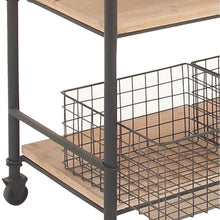 Metal and Wood Kitchen Table Cart with Storage Baskets