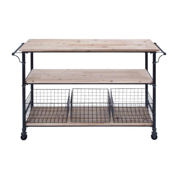 Metal and Wood Kitchen Table Cart with Storage Baskets