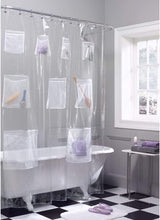 Clear Shower Curtain with Mesh Storage Pockets
