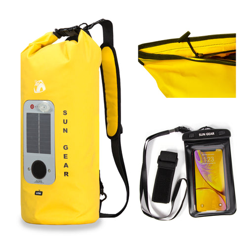 Sun Gear Waterproof Dry Bag with Solar USB Bluetooth Speaker & Phone Case