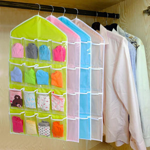 Multi-Purpose 16 Pocket Clear Hanging Closet Organizer Storage Bag